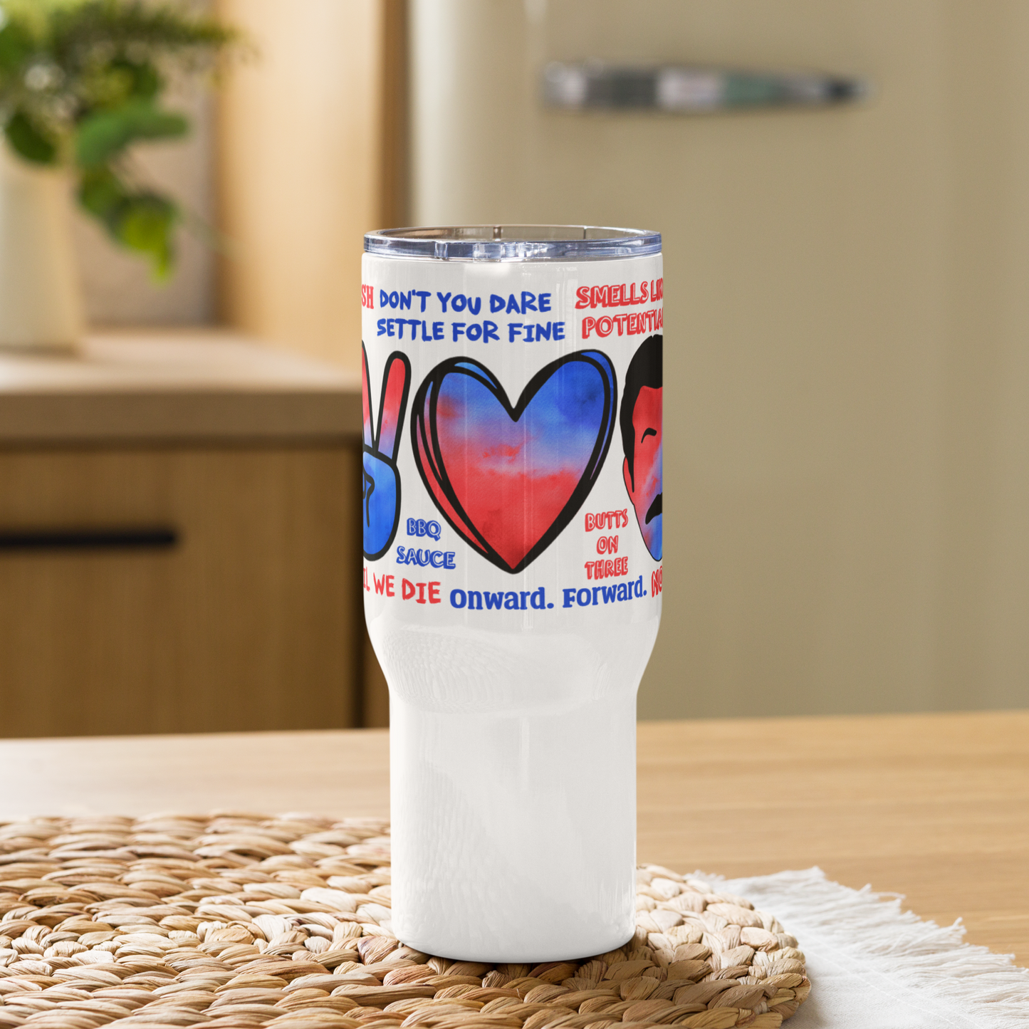 Peace Love Lasso Quotes Travel mug with a handle