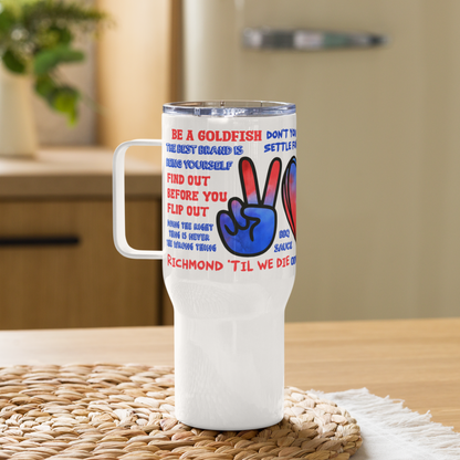 Peace Love Lasso Quotes Travel mug with a handle